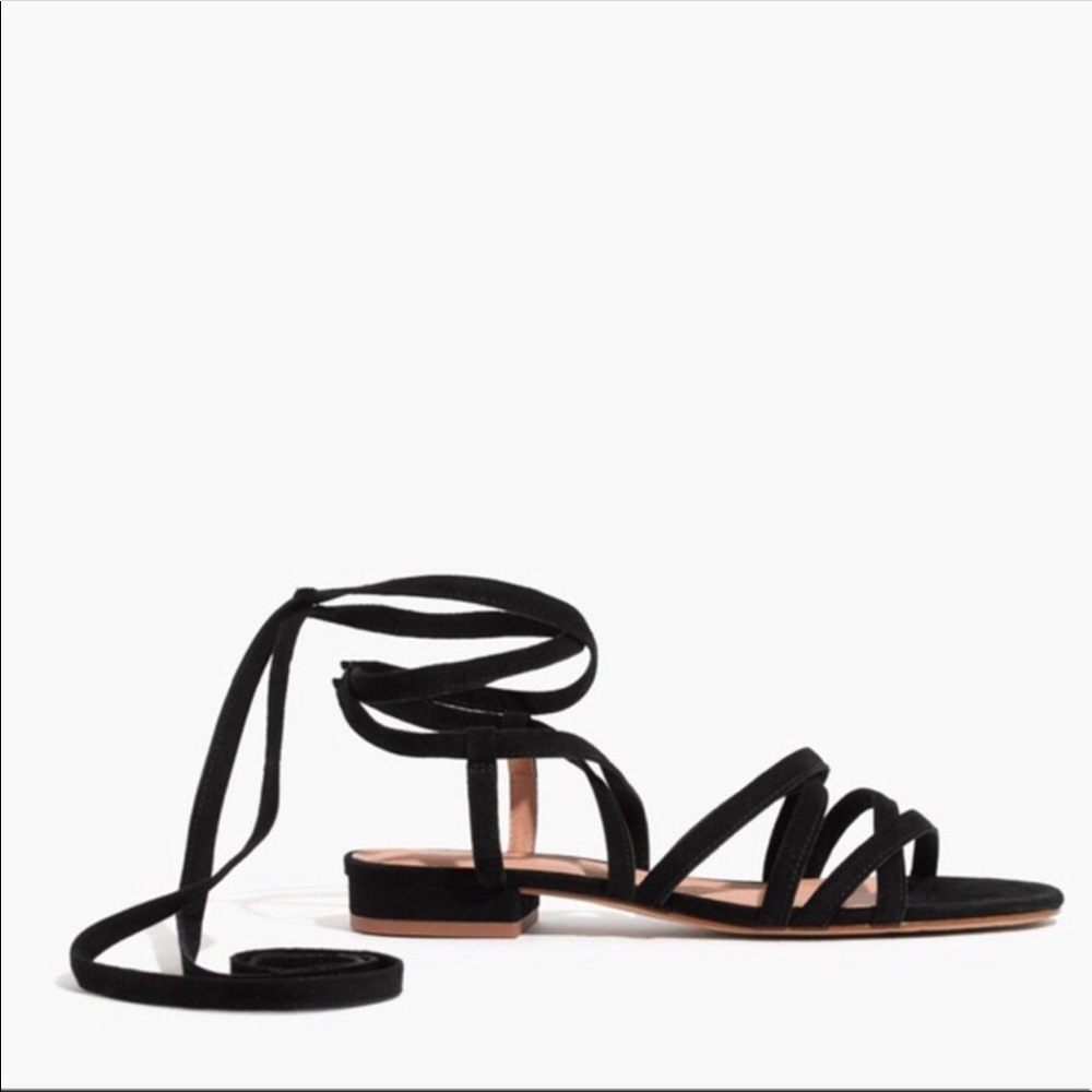 Madewell Holly Ankle Wrap Suede Black Sandals